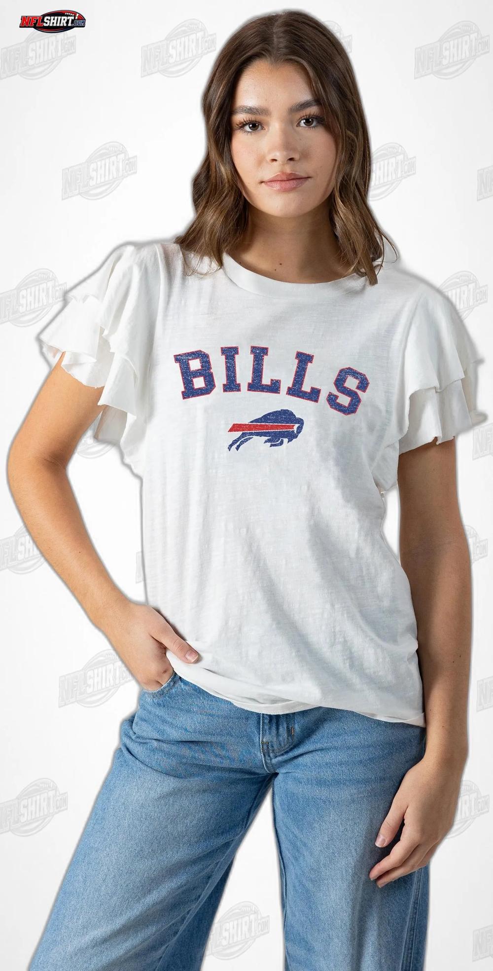 Bills Wordmark Ruffle Sleeve Buffalo Bills Shirt Bills Wordmark Ruffle Sleeve Buffalo Bills Shirt