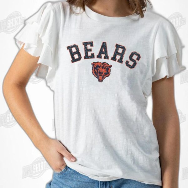 CHICAGO BEARS Valkyrie Ruffle Sleeve Knit Top NFL Shirt - Football Fan Tee 1