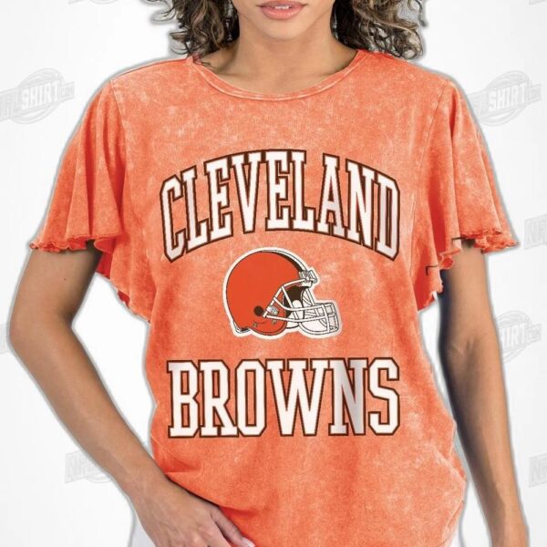 CLEVELAND BROWNS VICTORY MODE FLUTTER SLEEVE IN ORANGE NFL Shirt - Football Fan Tee 3