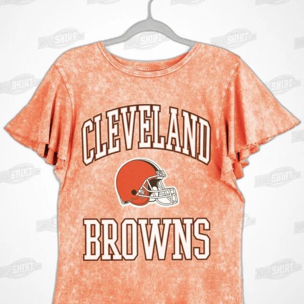 CLEVELAND BROWNS VICTORY MODE FLUTTER SLEEVE IN ORANGE NFL Shirt - Football Fan Tee 5