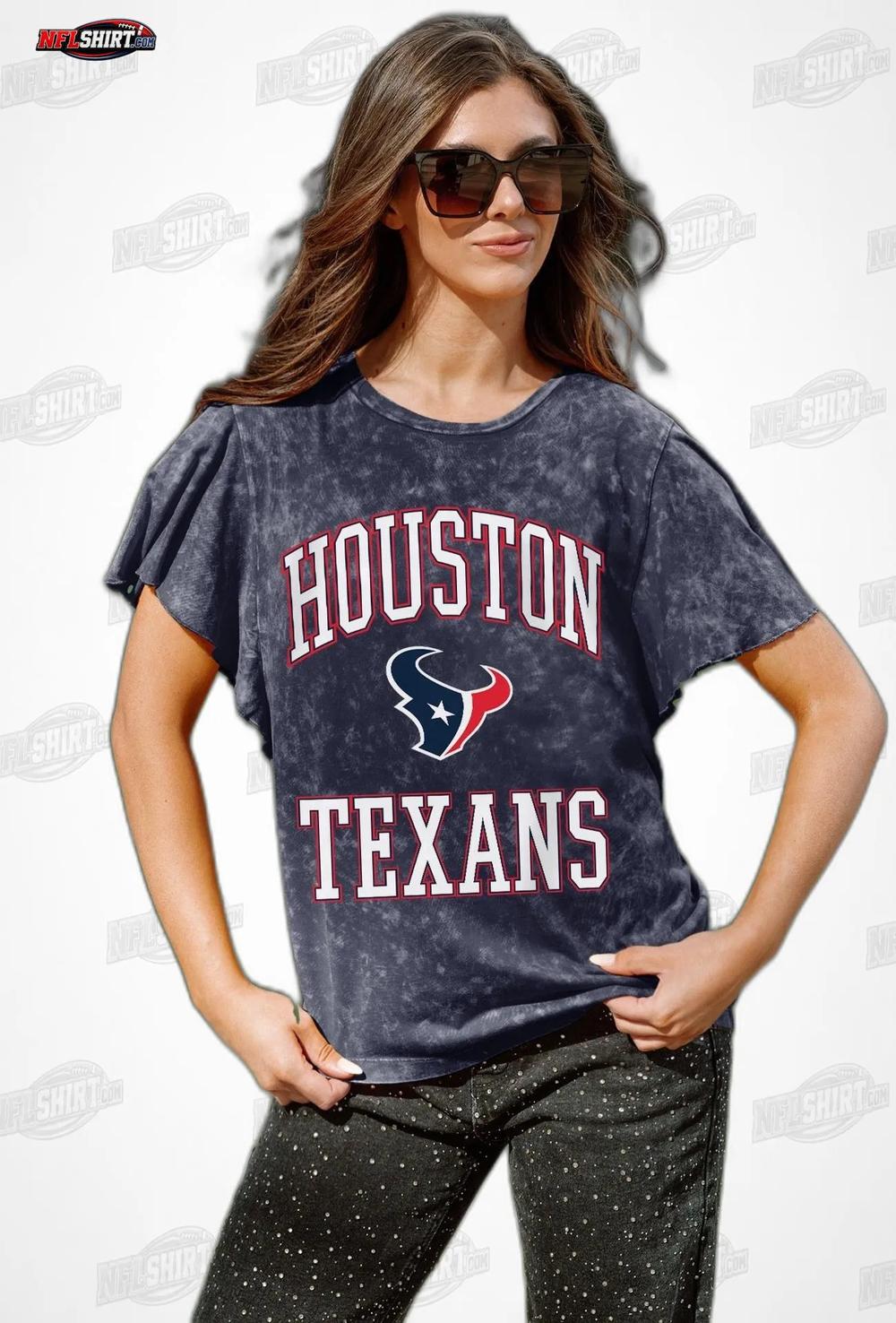 Washed Navy Victory Mode Flutter Sleeve Houston Texans Shirt Washed Navy Victory Mode Flutter Sleeve Houston Texans Shirt
