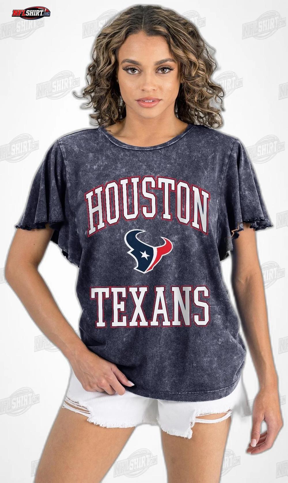 Washed Navy Victory Mode Flutter Sleeve Houston Texans Shirt Washed Navy Victory Mode Flutter Sleeve Houston Texans Shirt