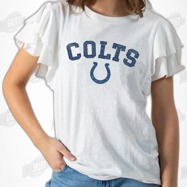 INDIANAPOLIS COLTS Valkyrie Ruffle Sleeve Knit Top NFL Shirt - Football Fan Tee 1