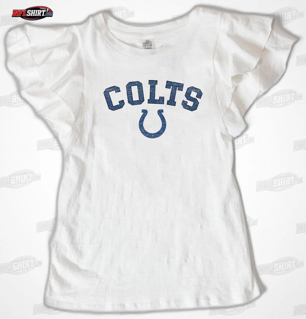 White Valkyrie Ruffle Sleeve Knit Top Indianapolis Colts Shirt White Valkyrie Ruffle Sleeve Knit Top Indianapolis Colts Shirt