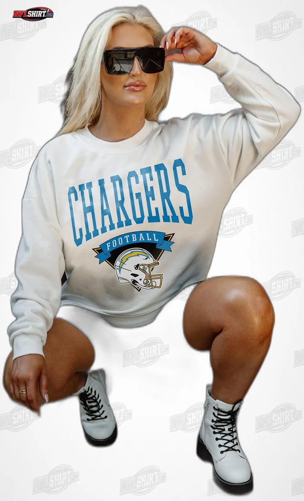 White Yard Line Fleece Crewneck Los Angeles Chargers Shirt White Yard Line Fleece Crewneck Los Angeles Chargers Shirt