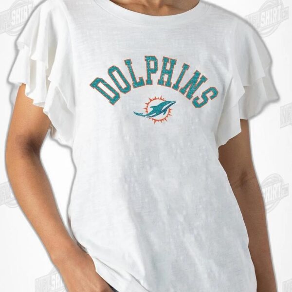 White Valkyrie Ruffle Sleeve Knit Top Miami Dolphins Shirt
