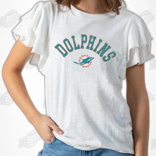 MIAMI DOLPHINS Valkyrie Ruffle Sleeve Knit Top NFL Shirt - Football Fan Tee 1