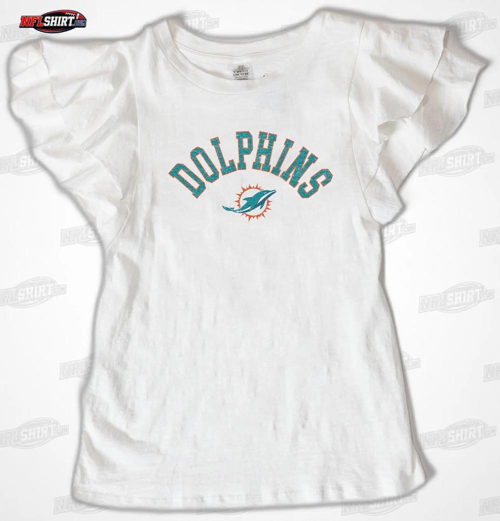 White Valkyrie Ruffle Sleeve Knit Top Miami Dolphins Shirt White Valkyrie Ruffle Sleeve Knit Top Miami Dolphins Shirt