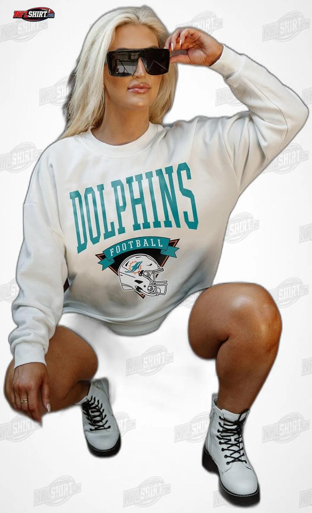 White Yard Line Fleece Crewneck Miami Dolphins Shirt White Yard Line Fleece Crewneck Miami Dolphins Shirt