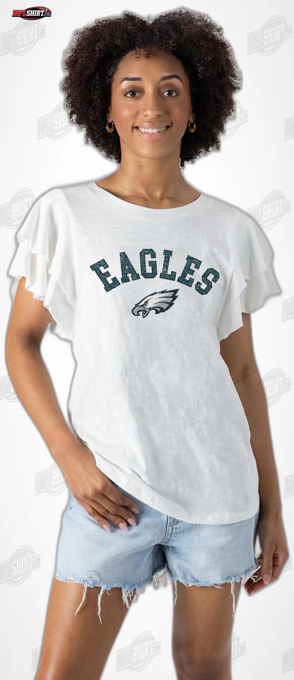 White Valkyrie Ruffle Sleeve Knit Top Philadelphia Eagles Shirt White Valkyrie Ruffle Sleeve Knit Top Philadelphia Eagles Shirt