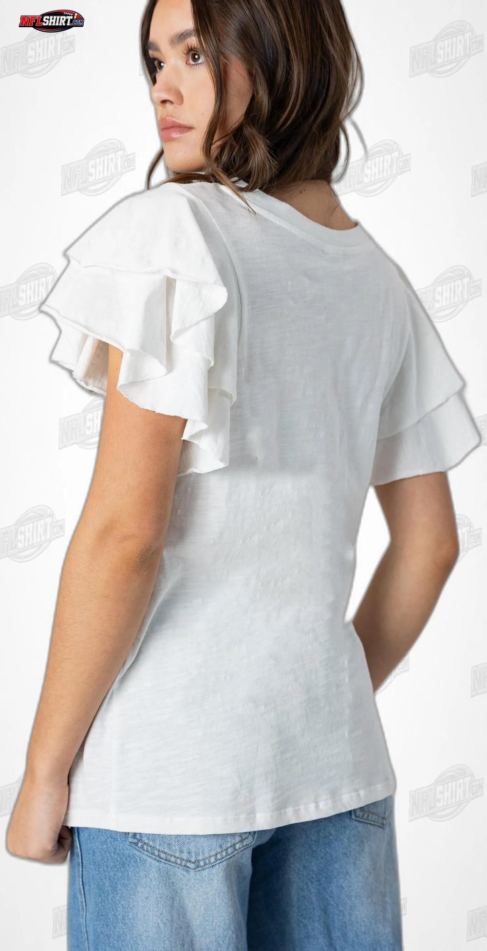 White Valkyrie Ruffle Sleeve Knit Top Philadelphia Eagles Shirt White Valkyrie Ruffle Sleeve Knit Top Philadelphia Eagles Shirt