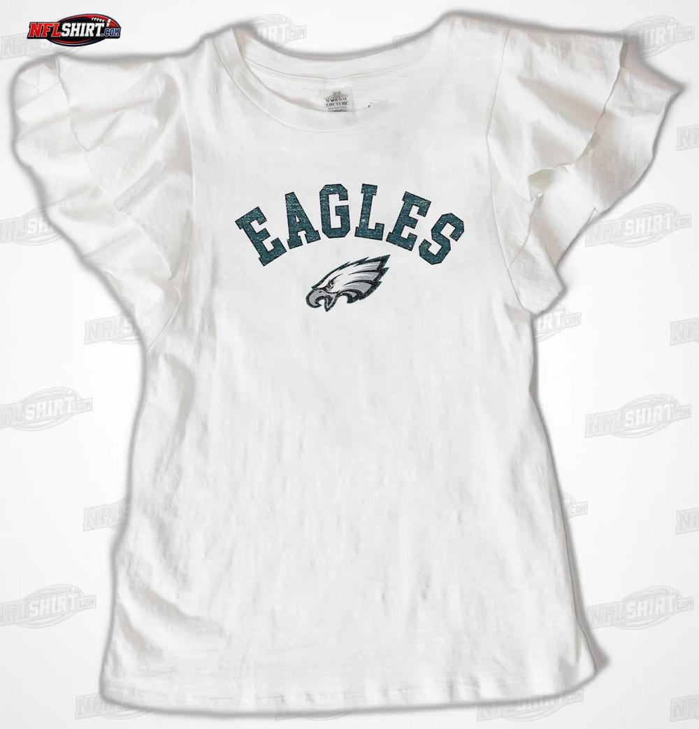 White Valkyrie Ruffle Sleeve Knit Top Philadelphia Eagles Shirt White Valkyrie Ruffle Sleeve Knit Top Philadelphia Eagles Shirt