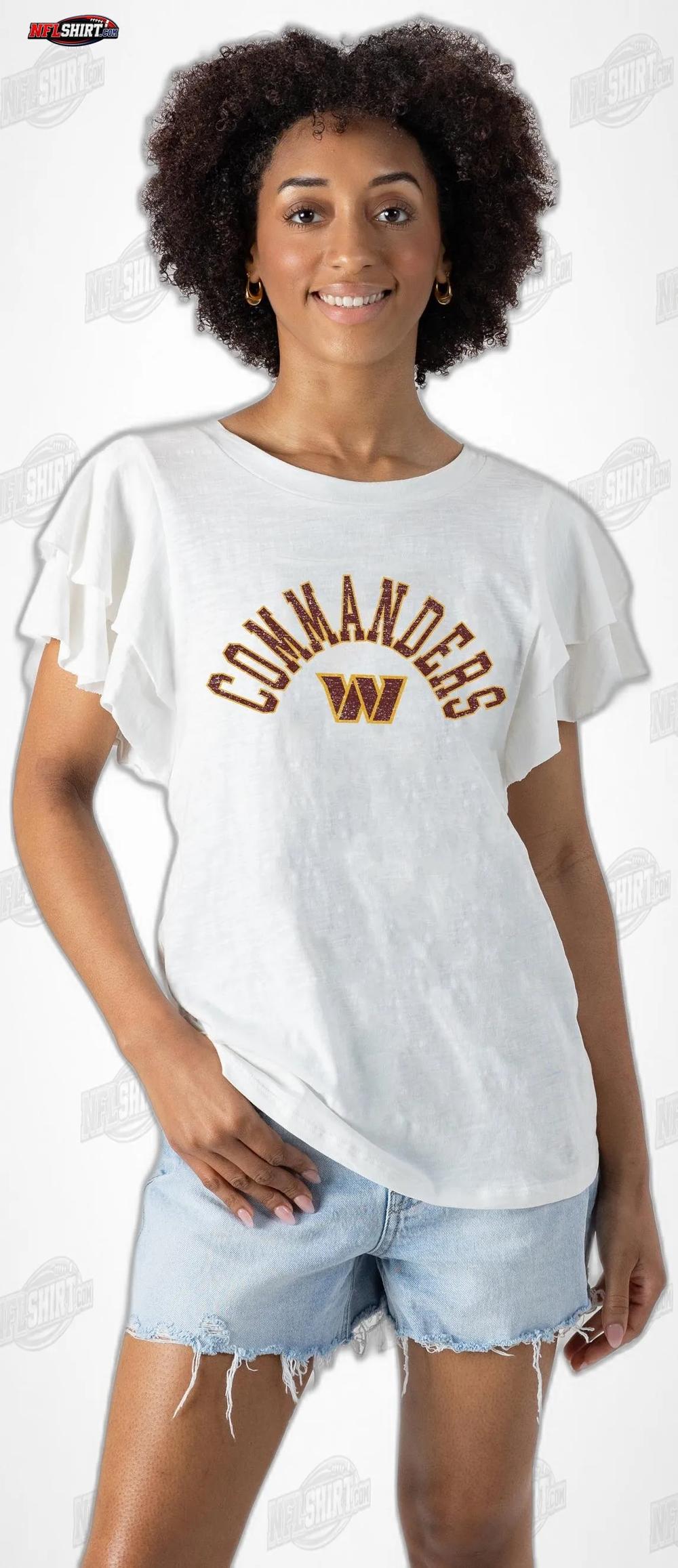 White Valkyrie Ruffle Sleeve Knit Top Washington Commanders Shirt White Valkyrie Ruffle Sleeve Knit Top Washington Commanders Shirt