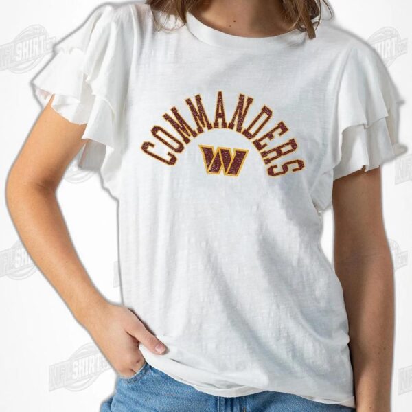 WASHINGTON COMMANDERS Valkyrie Ruffle Sleeve Knit Top NFL Shirt - Football Fan Tee 1