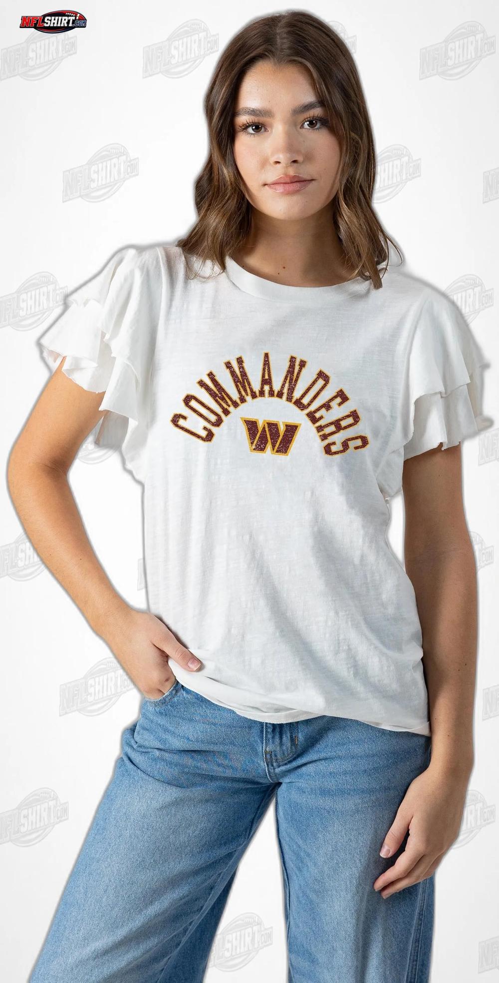 White Valkyrie Ruffle Sleeve Knit Top Washington Commanders Shirt White Valkyrie Ruffle Sleeve Knit Top Washington Commanders Shirt