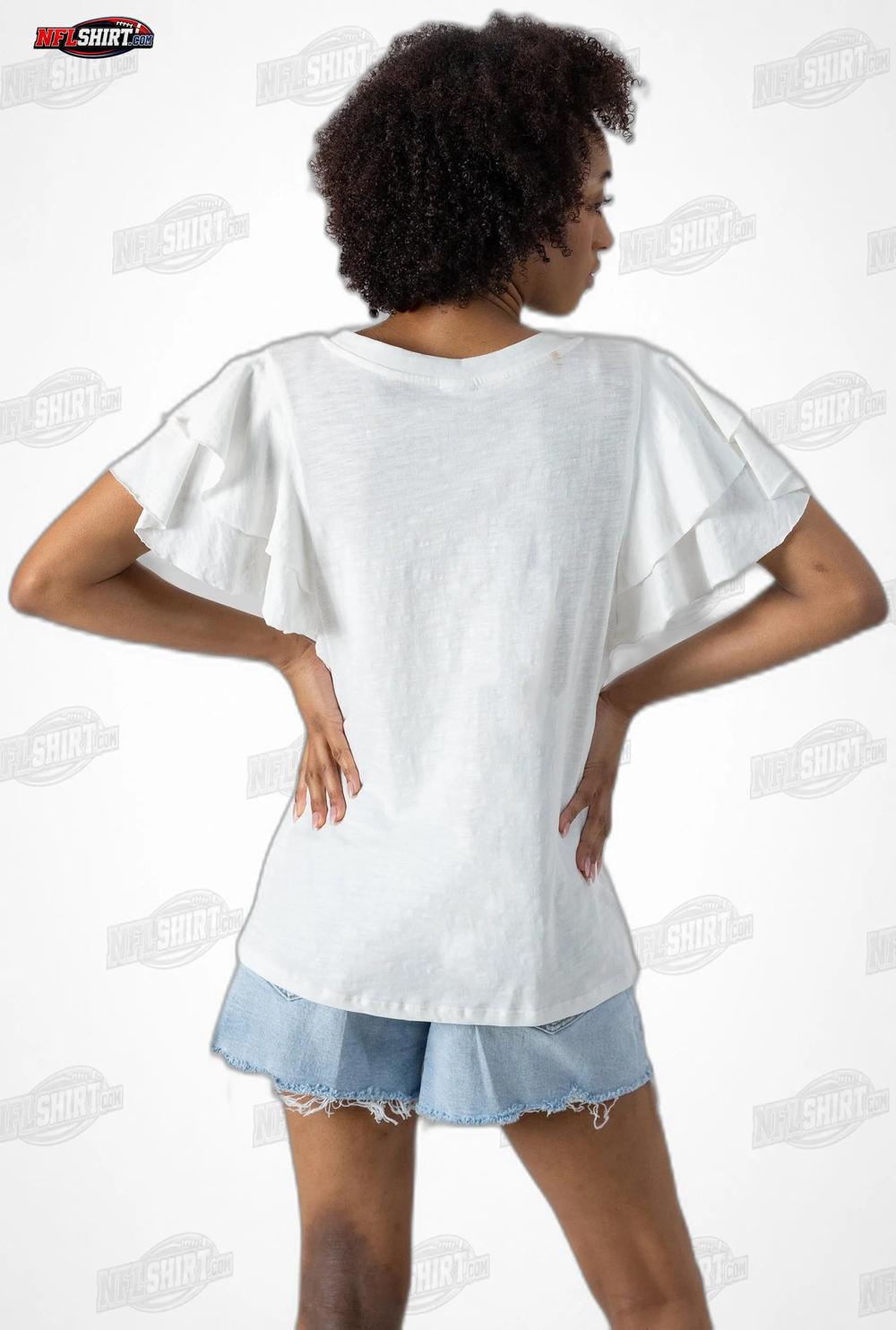 White Valkyrie Ruffle Sleeve Knit Top Washington Commanders Shirt White Valkyrie Ruffle Sleeve Knit Top Washington Commanders Shirt